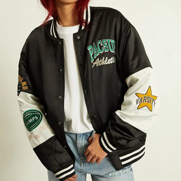 PacSuc Athletics Women's Black Varsity Jacket XS/S New With Tags - Picture 1 of 15